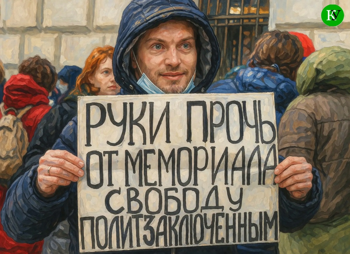 Активист с плакатом. Иллюстрация создана "Кавказским узлом при помощи ИИ в программе Copilot