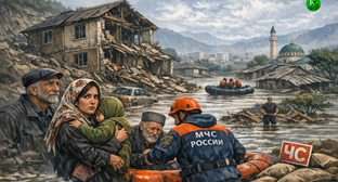 Наводнение в Дагестане. Иллюстрация создана «Кавказским узлом» с помощью ИИ в программе Copilot