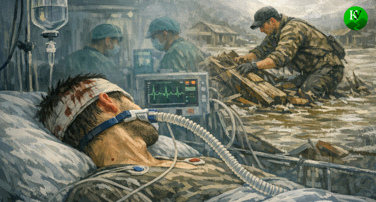 Волонтер в больнице. Иллюстрация создана «Кавказским узлом» с помощью ИИ в программе Copilot