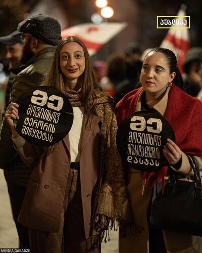 Кадр участников акции у парламента Грузии в 504-й день непрерывных протестов. Фото: Publika / Facebook