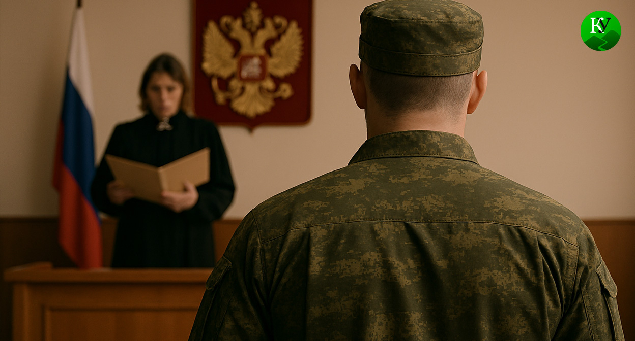 Военный в суде. Иллюстрация создана «Кавказским узлом» с помощью ИИ в программе Copilot