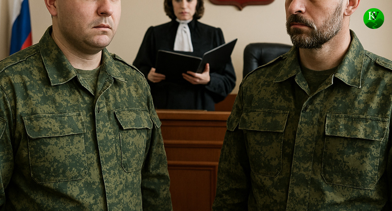 Военные в суде. Иллюстрация создана «Кавказским узлом» с помощью ИИ в программе Copilot