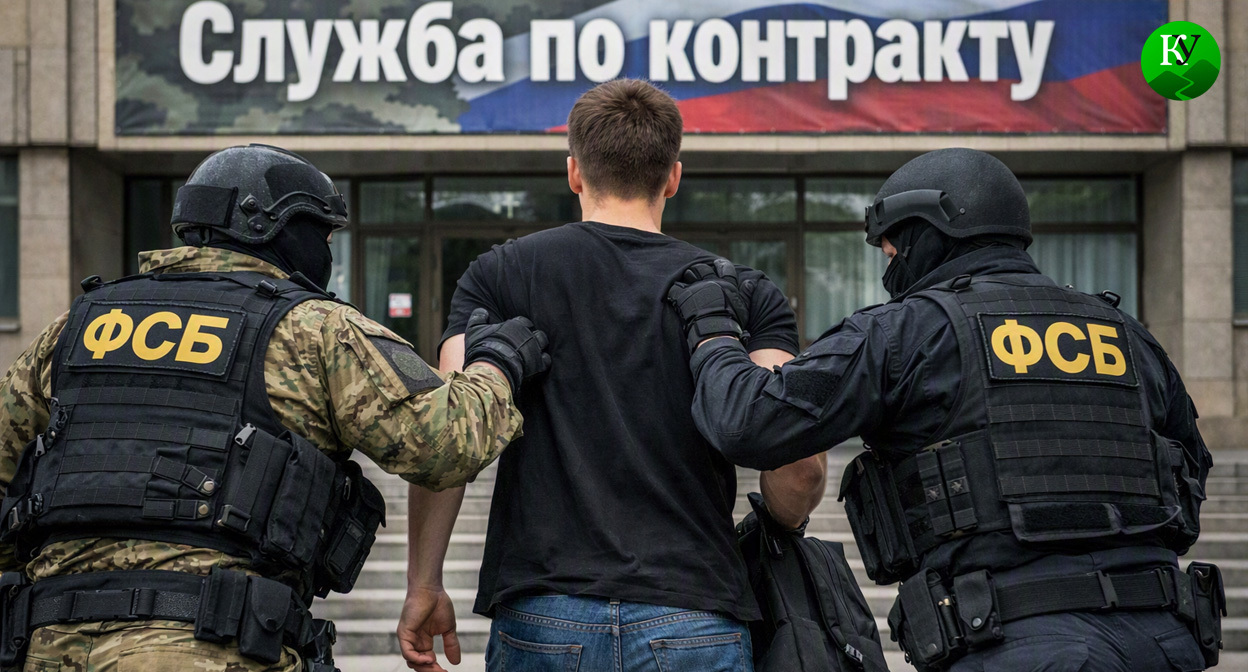 Задержание у пункта отбора военных. Иллюстрация создана «Кавказским узлом» с помощью ИИ в программе Copilot