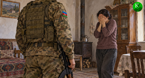 Азербайджанский военный в армянском селе. Иллюстрация создана «Кавказским узлом» с помощью ИИ в программе Copilot Азербайджанский военный в армянском селе. Иллюстрация создана «Кавказским узлом» с помощью ИИ в программе Copilot