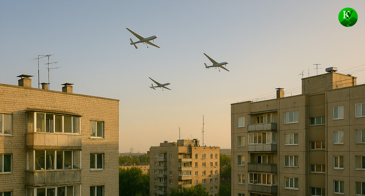 БПЛА в небе. Иллюстрация создана «Кавказским узлом» с помощью ИИ в программе Copilot