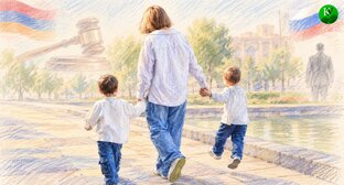 Мать с детьми. Иллюстрация создана «Кавказским узлом» с помощью ИИ в программе Copilot
